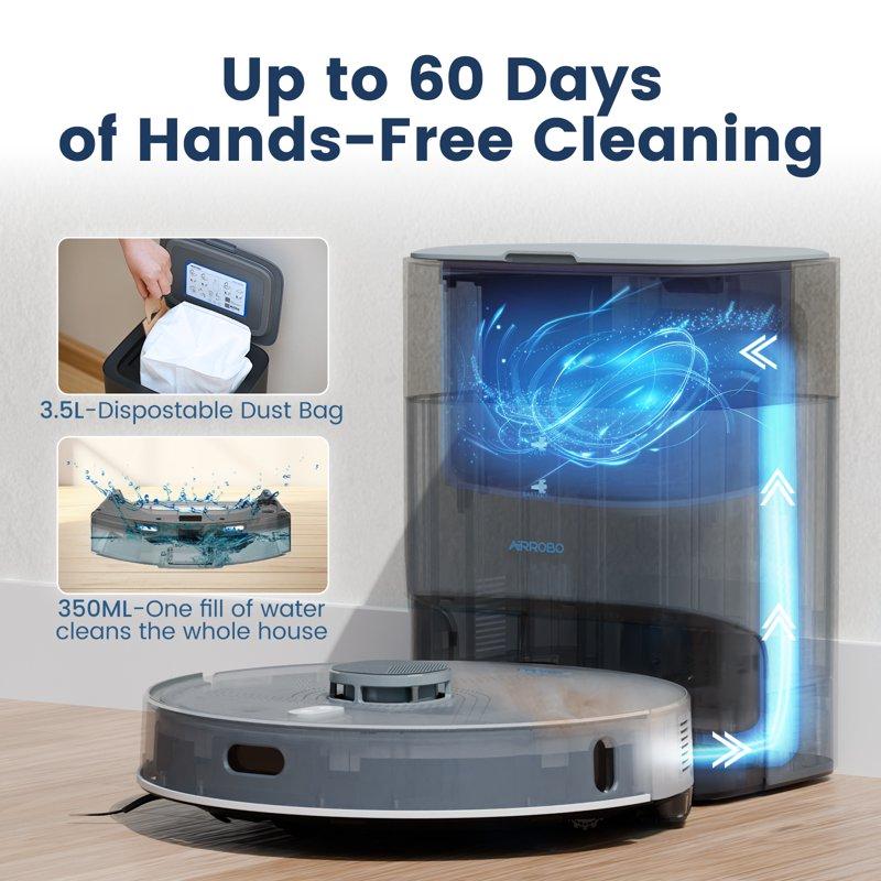 AIRROBO L50+ Robot Vacuum And Mop Cleaners Self-Empty With Ultrasonic Carpet Detection 5500Pa Suction 75 Days Hands-Free 180min Long Runtime With Smart Control