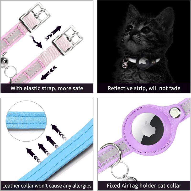 Airtag Cat Collar Cat Collar With Bells Reflective GPS Cat Collar Anti-Lost Cat Tracker Collar Adjustable Leather Cat Collar For Boy Girl Cats Or Small Dogs Kittens And Puppies (S Purple)