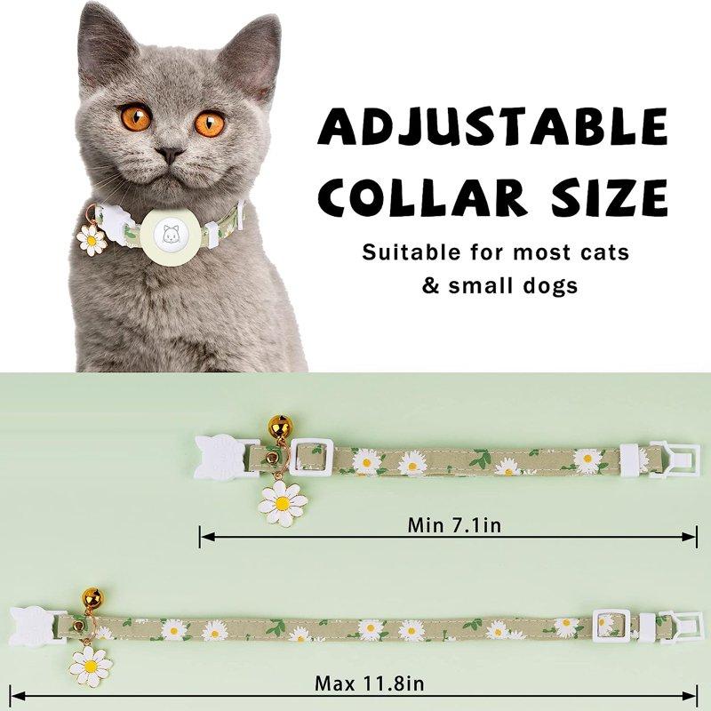 Airtag Cat Collar Kitten Collar Breakaway With Silicone Airtag Holder Bells & Flower Charm For Girl Cats Boy Cats Small Dogs(Luminous Green)