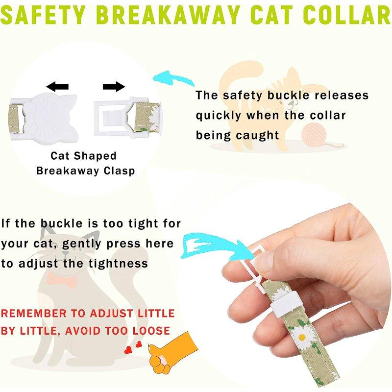Airtag Cat Collar Kitten Collar Breakaway With Silicone Airtag Holder Bells & Flower Charm For Girl Cats Boy Cats Small Dogs(Luminous Green)