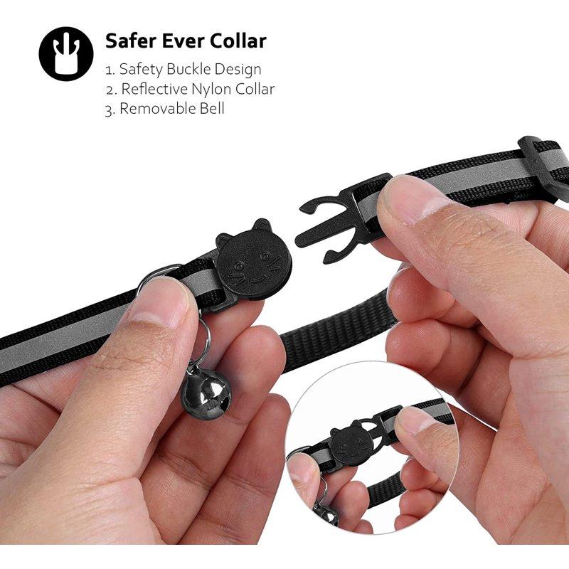 Airtag Cat Collar With Breakaway Bell Reflective Adjustable Strap With Air Tag Case For Cat Kitten (Black)