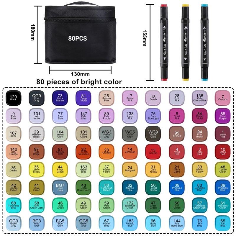 Alcohol Markers ANUNU 80 Colors Dual Brush Tip Art Markers Coloring Marker For Book Painting Card Making Christmas Gift