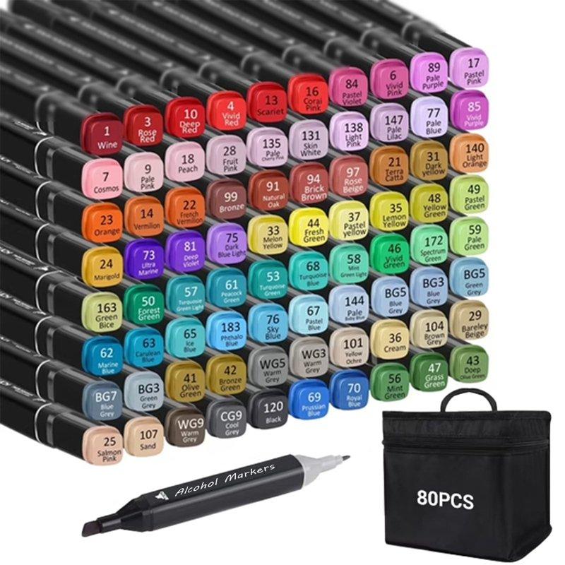 Alcohol Markers ANUNU 80 Colors Dual Brush Tip Art Markers Coloring Marker for Book Painting Card Making Christmas gift