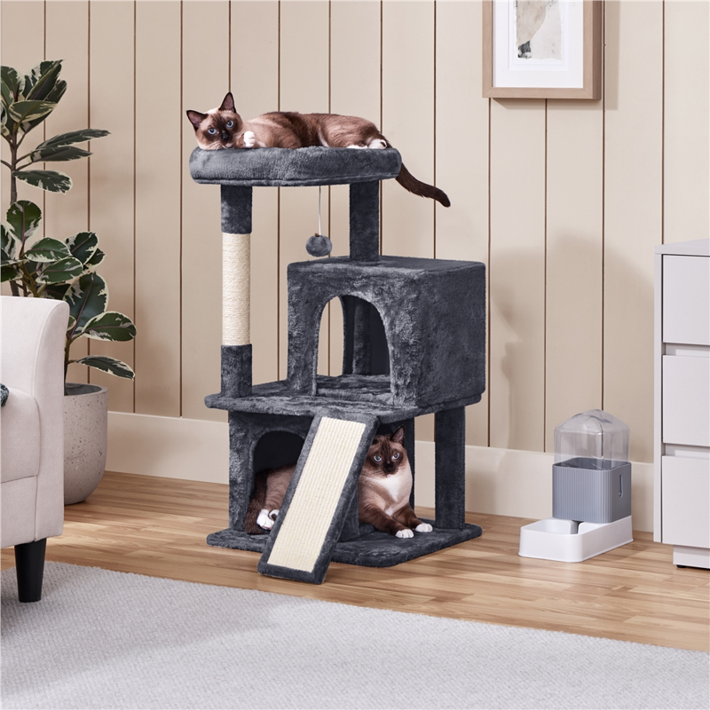 Alden Design 36" Cat Tree With Condo And Scratching Post Tower Dark Gray