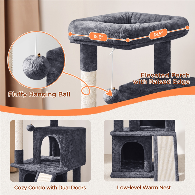 Alden Design 36" Cat Tree With Condo And Scratching Post Tower Dark Gray