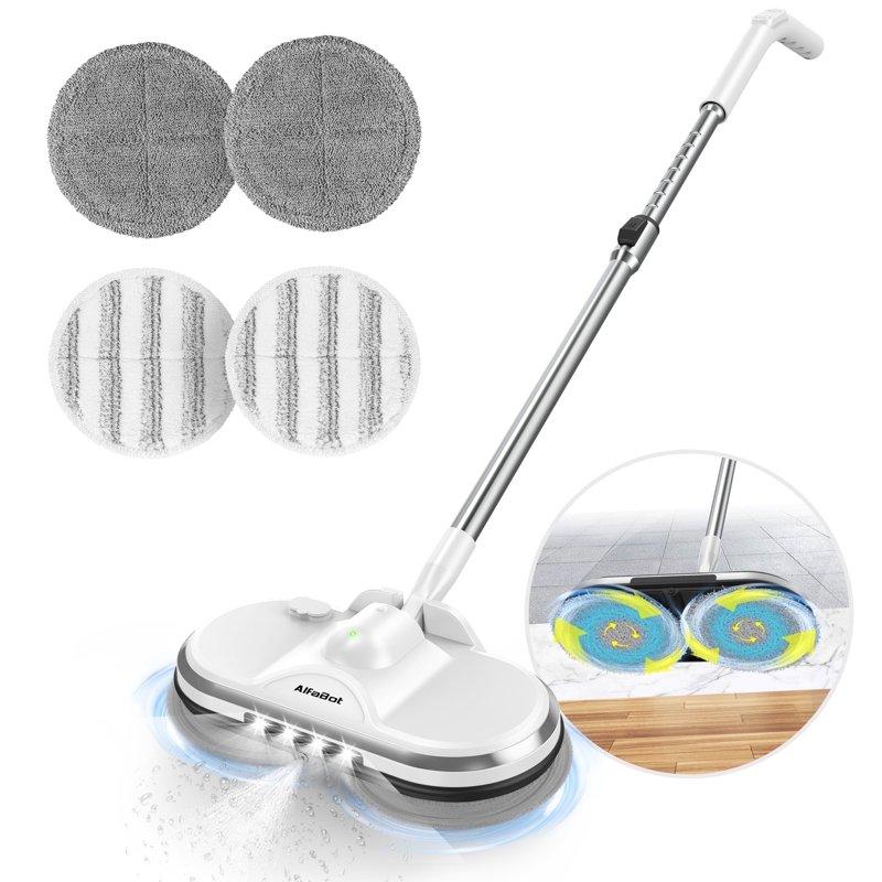 AlfaBot Cordless Electric Mop For Floor Cleaning Electric Spin Mop Electric Mop With Water Sprayer And LED Headlight Lightweight & Rechargeable Floor Scrubber For Hardwood Tile Floors