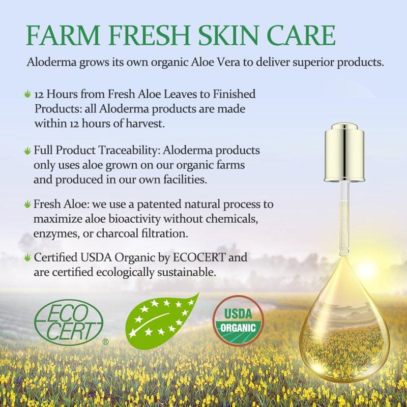 ALODERMA Organic Pure Aloe Vera Gel Made With 96% USDA Organic Certified Aloe Vera Within 12 Hours Of Harvest (200g 7.0 Oz) Suitable For All Skin Types – No Sticky Residue – Eco-Friendly
