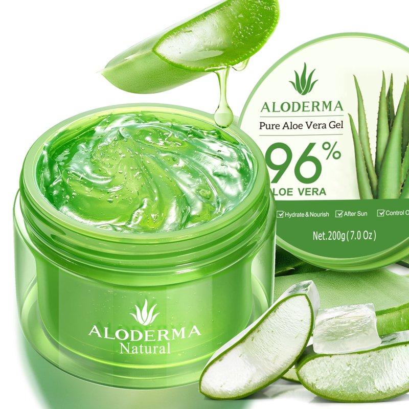 ALODERMA Organic Pure Aloe Vera Gel Made with 96% USDA Organic Certified Aloe Vera within 12 Hours of Harvest (200g 7.0 oz) Suitable for All Skin Types – No Sticky Residue – Eco-Friendly