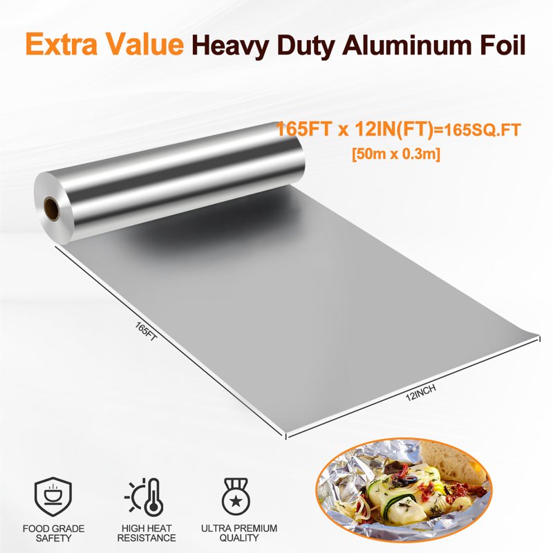 Alpacasso Aluminum Foil Aluminum Foils Roll With Serrated Cutter 12inx165SQ.FT
