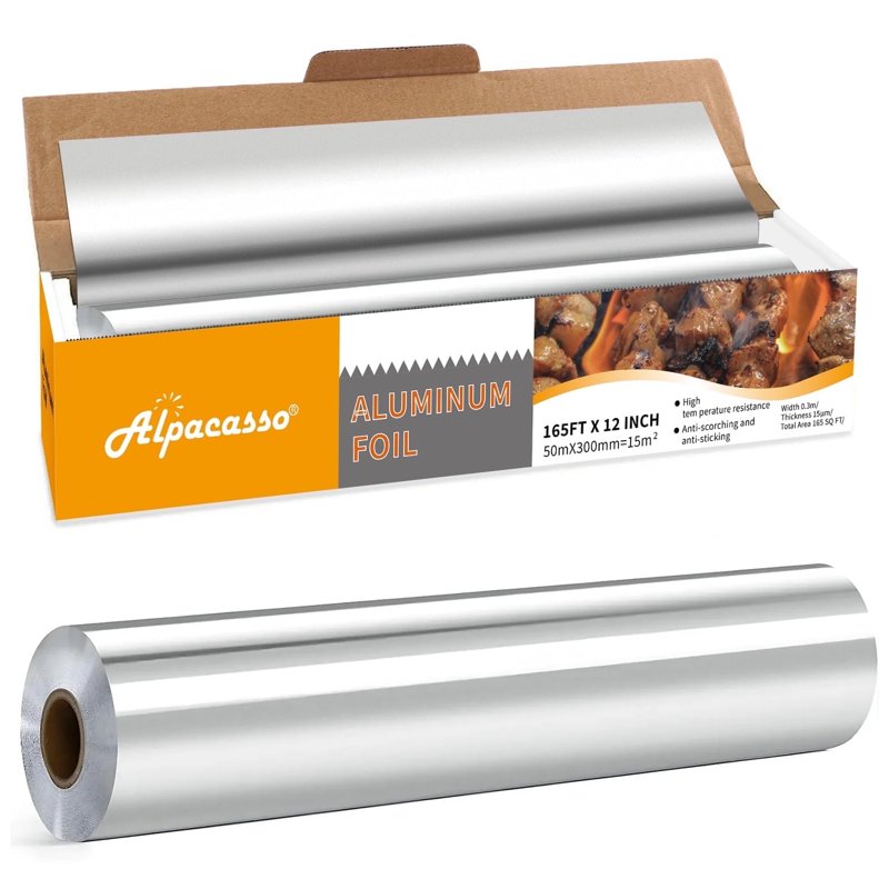 Alpacasso Aluminum Foil Aluminum Foils Roll with Serrated Cutter 12inx165SQ.FT