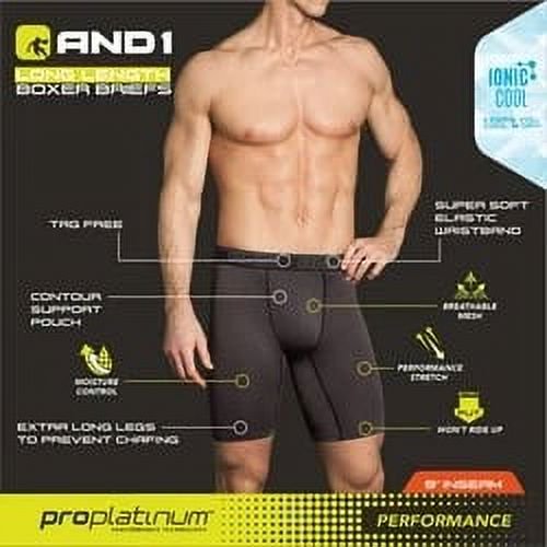 AND1 Men's Underwear Pro Platinum Boxer Briefs 6 Pack 9"