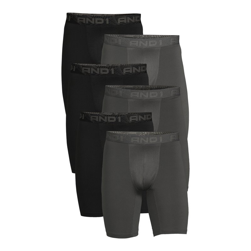 AND1 Men's Underwear Pro Platinum Boxer Briefs 6 Pack 9"
