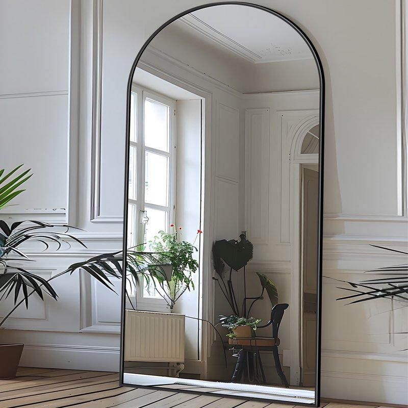 Antok 71"x28" Arched Full Length Floor Mirror With Stand Aluminum Frame Black