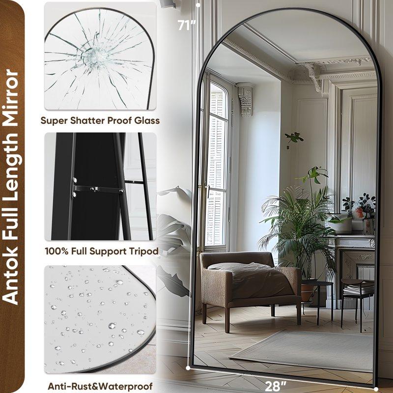Antok 71"x28" Arched Full Length Floor Mirror With Stand Aluminum Frame Black