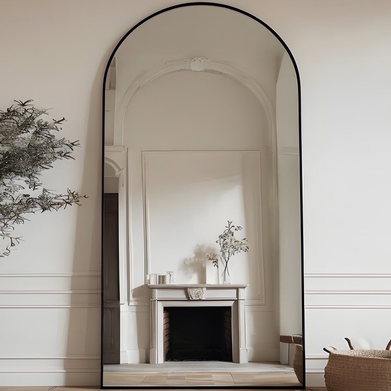 Antok 71"x28" Arched Full Length Floor Mirror with Stand Aluminum Frame Black