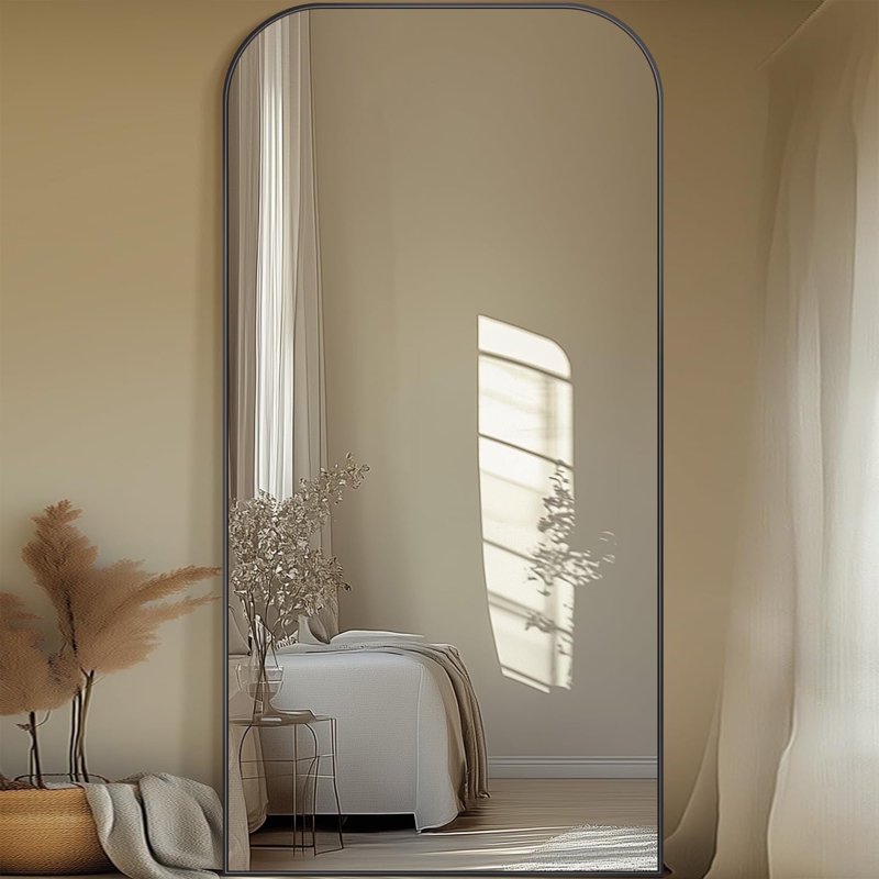 Antok 71"x28" Floor Mirror Arched Full Body Standing Mirror For Bedroom & Living Room Black