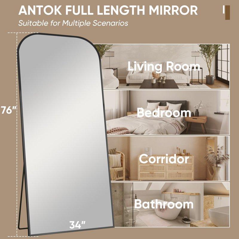 Antok 71"x28" Floor Mirror Arched Full Body Standing Mirror For Bedroom & Living Room Black