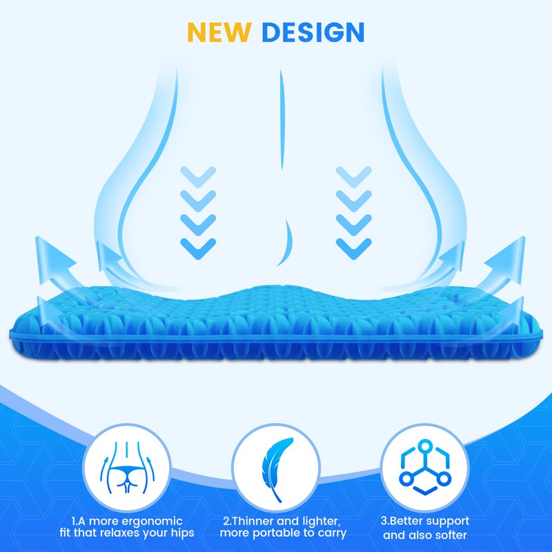 AOLIGO Gel Seat Cushion For Wheelchair Office Chair Car Seat Blue