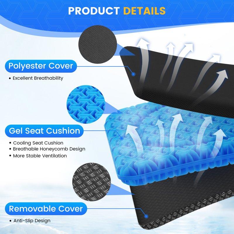 AOLIGO Gel Seat Cushion For Wheelchair Office Chair Car Seat Blue