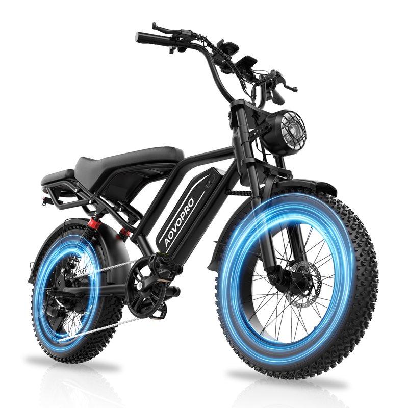 AOVOPRO AP20 Electric Bike For Adults 20 X 4.0 Fat Tire 750W Off-Road E Bike E-Mountain Bike 48V 15.6AH UL2849