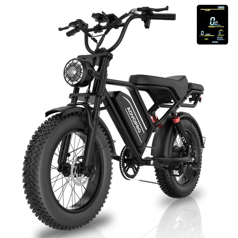AOVOPRO AP20 Electric Bike for Adults 20 X 4.0 Fat Tire 750W Off-Road E Bike E-Mountain Bike 48V 15.6AH UL2849