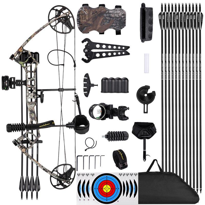 Archery Ready To Hunt Compound Bow Package For Adults And Teens 25"-31" Draw Length 0-70 Lbs Draw Weight Up To IBO 320 Fps Lightweight Design Bow Fully Adjustable