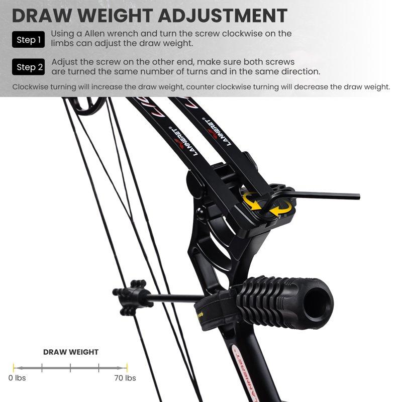 Archery Ready To Hunt Compound Bow Package For Adults And Teens 25"-31" Draw Length 0-70 Lbs Draw Weight Up To IBO 320 Fps Lightweight Design Bow Fully Adjustable