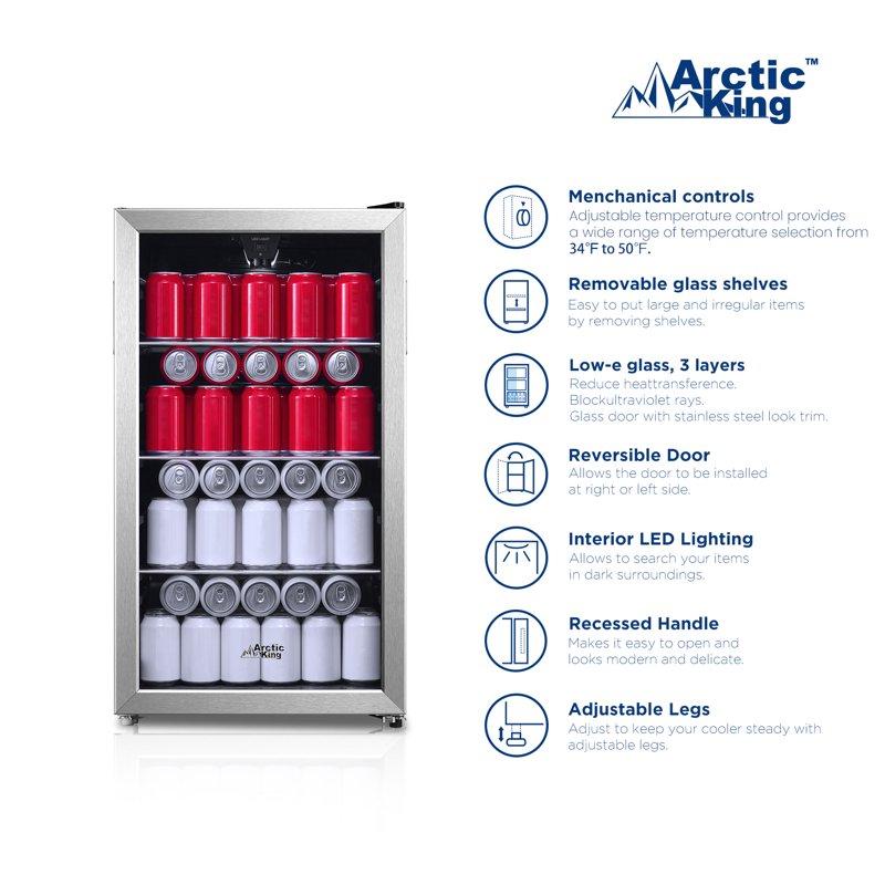 Arctic King 115-Can Beverage Fridge Cooler In Stainless Steel Look
