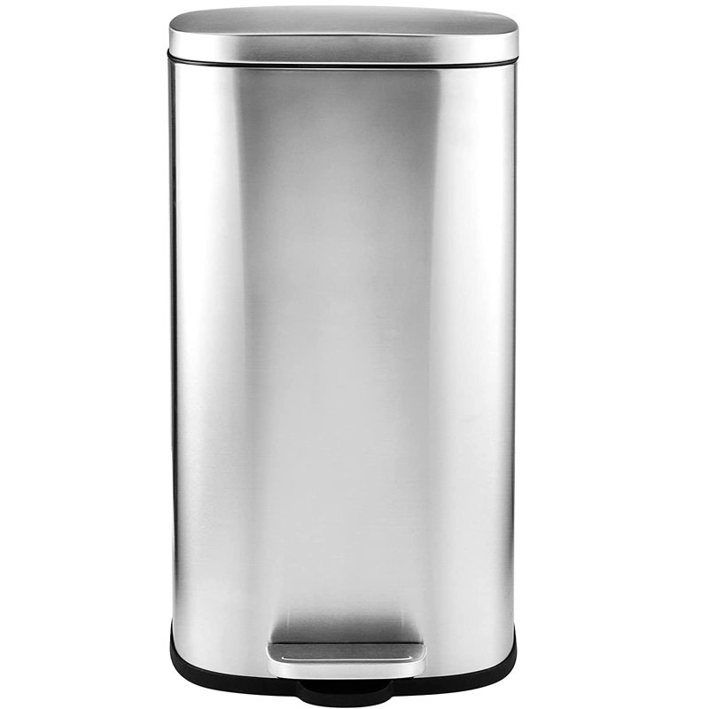 Arlopu 8 Gallon Stainless Steel Trash Can with Lid Rectangular Kitchen Garbage Can with Step Pedal & Inner Bucket for Bathroom Living Room