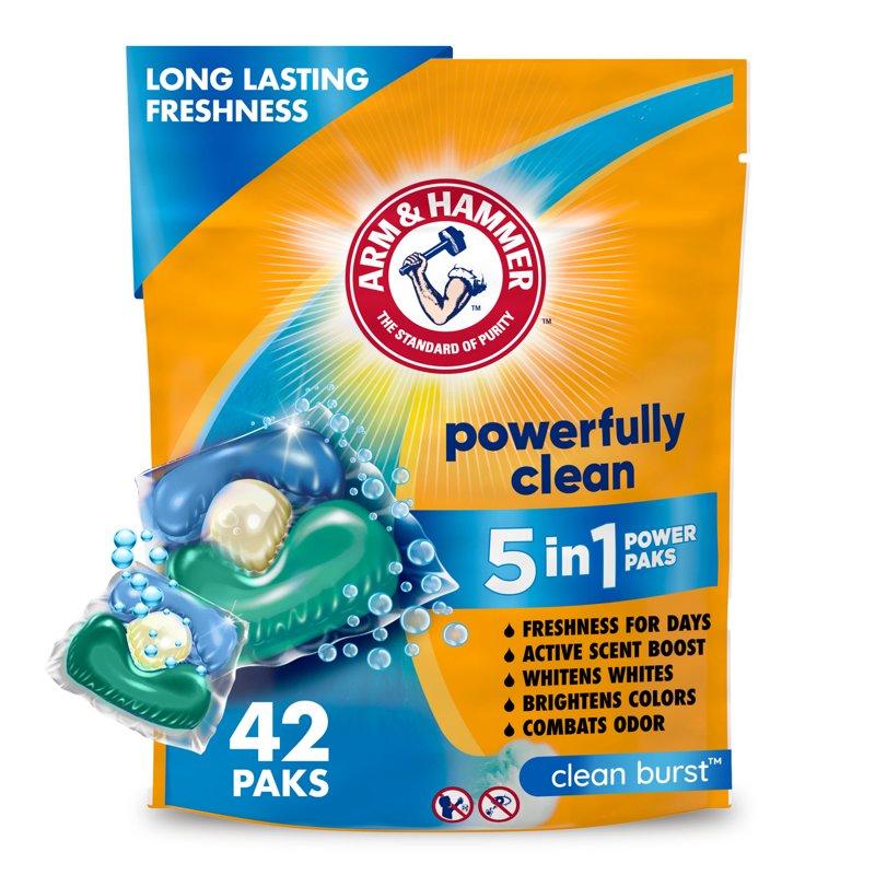 ARM & HAMMER Clean Burst 5-in-1 Laundry Detergent Power Paks Powerfully Clean Clean Burst Scent 42 Count ARM & HAMMER Clean Burst 5-in-1 Laundry Detergent Power Paks Powerfully Clean Clean Burst Scent 42 Count