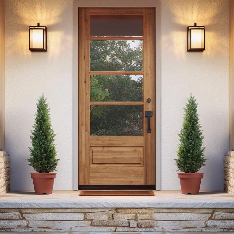 Artificial Cedar Tree 2 Pack 3 Ft Outdoor Artificial Topiary Cedar Plants Fake Tree UV Rated Potted Plants For Porch Decor Faux Pine Tree For Perfect Housewarming Gift