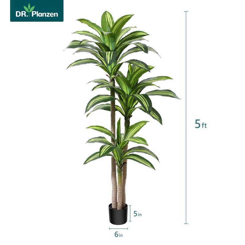 Artificial Plants 5ft Fake Dracaena Tree In Black Plastic Pot Faux Plants Indoor Outdoor Decor Silk Plants For Home Decor Office Porch Patio Perfect Housewarming Gift
