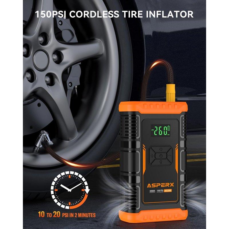 ASPERX 2 IN 1 Car Jumper Box With Air Compressor(Up To 10L Gas/8.0L Diesel Engines) 3000A Battery Jump Starter With USB Fast Charging Portable Battery Booster For 12V Car SUV Vehicles