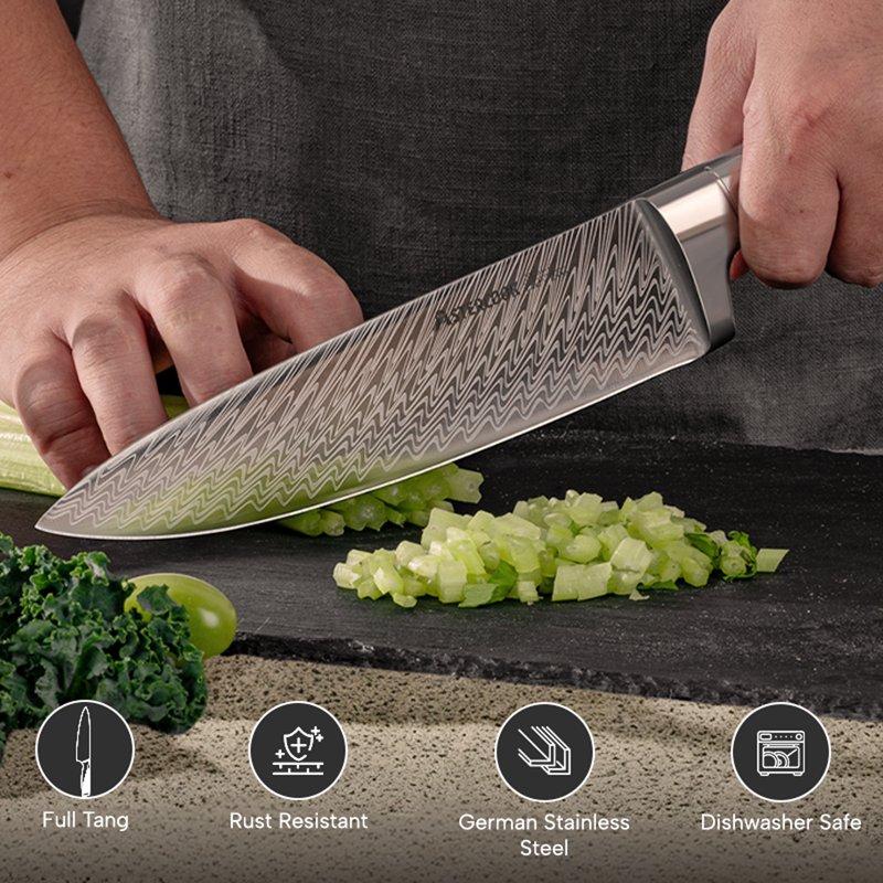 Astercook 14 Piece Kitchen Knife Set With Block And Built-in Sharpener Full Tang Knives Sets German Stainless Steel Dishwasher Safe Silver