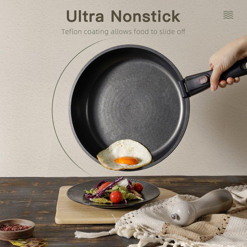 Astercook 20-Piece Pots And Pans Set Nonstick Cookware Set With Detachable Handles Oven & Dishwasher Safe Induction Compatible Stackable RV Kitchen Cooking Set Black