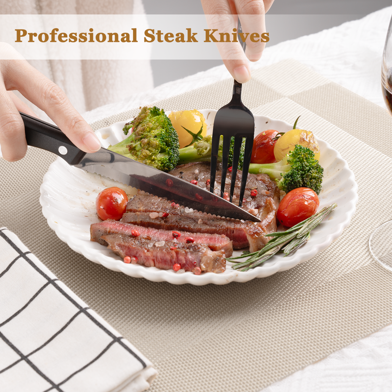 Astercook 25-Pieces Black Silverware Set With Steak Knives Black Flatware Set For 4 Food-Grade Stainless Steel Tableware Cutlery Set Eating Mirror Polished Utensil Set For Home Restaurant