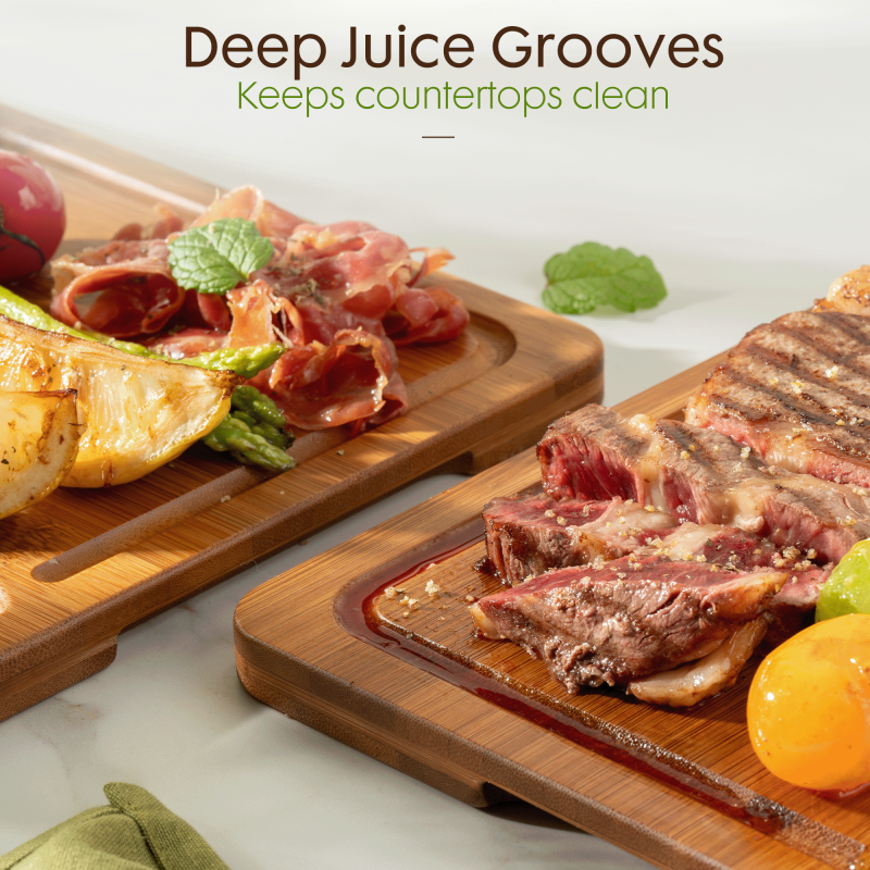 Astercook 4-Pieces Wood Cutting Board Bamboo Chopping Board For Kitchen With Holder Cutting Boards Set With Juice Groove And Handles Charcuterie Board For Chopping Meat Vegetables And Fruits