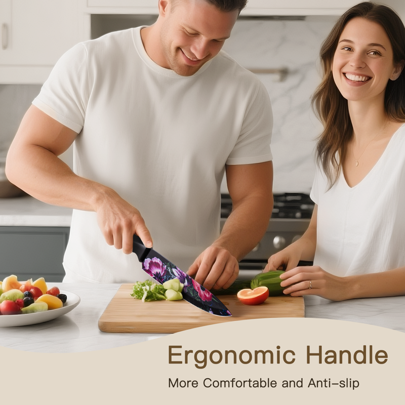 Astercook 6 Piece Flower Kitchen Knife Set German High Carbon Stainless Steel Knives Sets With 6 Blade Guards Dishwasher Safe Perfect Gifts For Kitchen