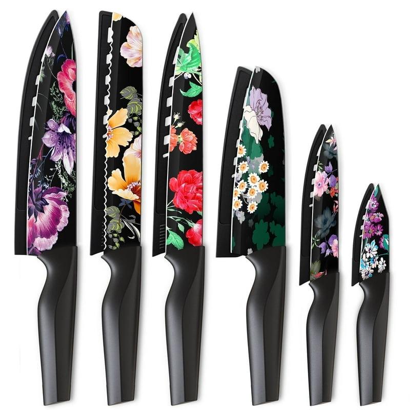 Astercook 6 Piece Flower Kitchen Knife Set German High Carbon Stainless Steel Knives Sets with 6 Blade Guards Dishwasher Safe Perfect Gifts for Kitchen