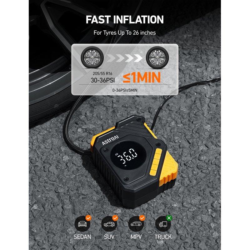 AstroAI Tire Inflator Air Compressor 12V DC Digital Car Tire Pump 150 PSI Preset Tire Pressure & Auto Shutoff Electric Air Pump For Car Tires Bicycles Other Inflatables Yellow