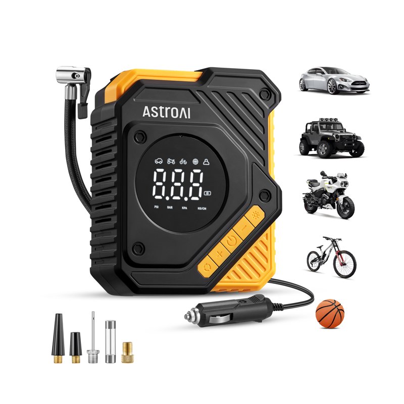 AstroAI Tire Inflator Air Compressor 12V DC Digital Car Tire Pump 150 PSI Preset Tire Pressure & Auto Shutoff Electric Air Pump for Car Tires Bicycles Other Inflatables Yellow
