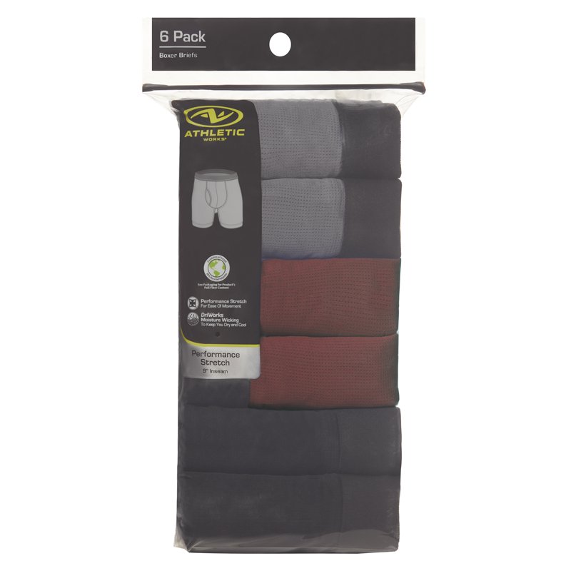 Athletic Works Men's Performance Cotton Boxer Brief 6 Pack