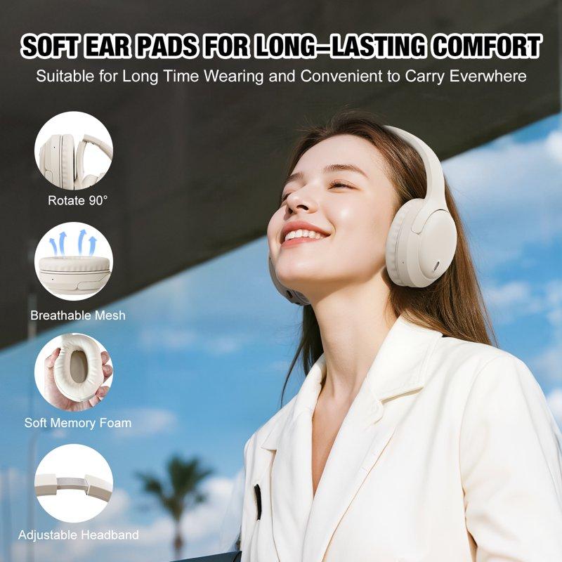 AUOSHI Headphone A18 Active Noise Cancelling Headphones Upgraded Wireless Bluetooth 5.3 Over-Ear Headphones With Microphone White