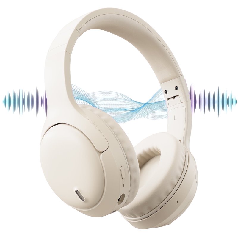 AUOSHI Headphone A18 Active Noise Cancelling Headphones Upgraded Wireless Bluetooth 5.3 Over-Ear Headphones with Microphone White