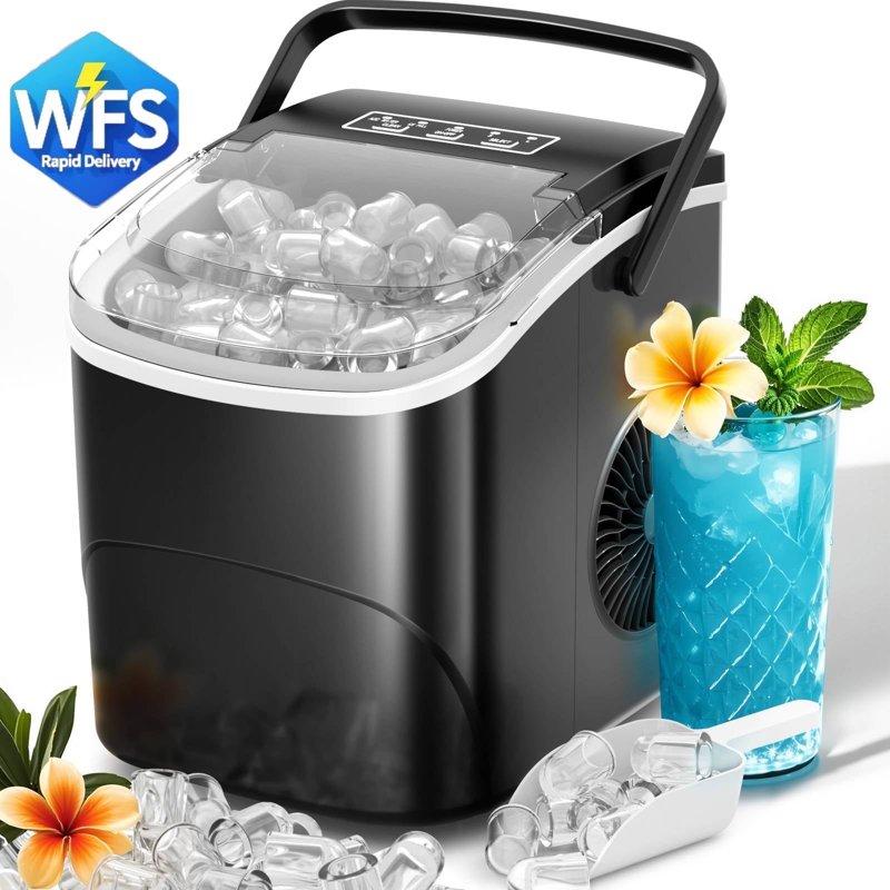 Auseo Countertop Ice Maker 2 Sizes of Bullet Ice 26.5Lbs/24H 9 Ice Cubes in 6 Mins Portable Ice Machine with Self-Cleaning for Home/Party/Travel/Camping (Black)