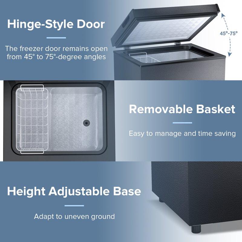 Auseo Mini Freezer Chest 3.5 Cu Ft Black Deep Freezer & Side Handle Compact Freezer With 7 Gear Adjustable Temperature Removable Storage Basket*2 Energy Saving