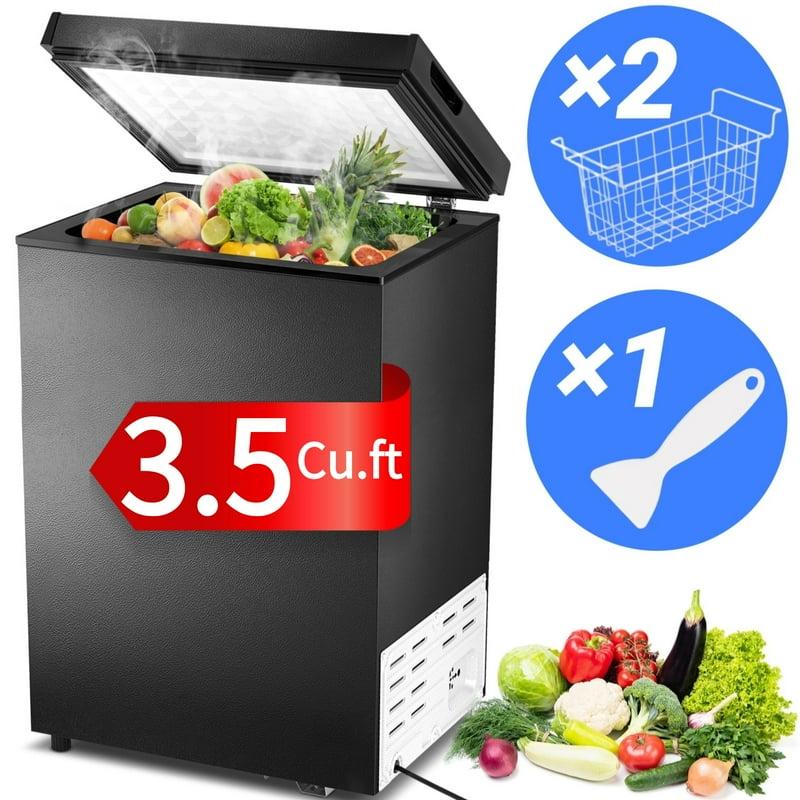 Auseo Mini Freezer Chest 3.5 cu ft Black Deep Freezer & Side Handle Compact Freezer with 7 Gear Adjustable Temperature Removable Storage Basket*2 Energy Saving