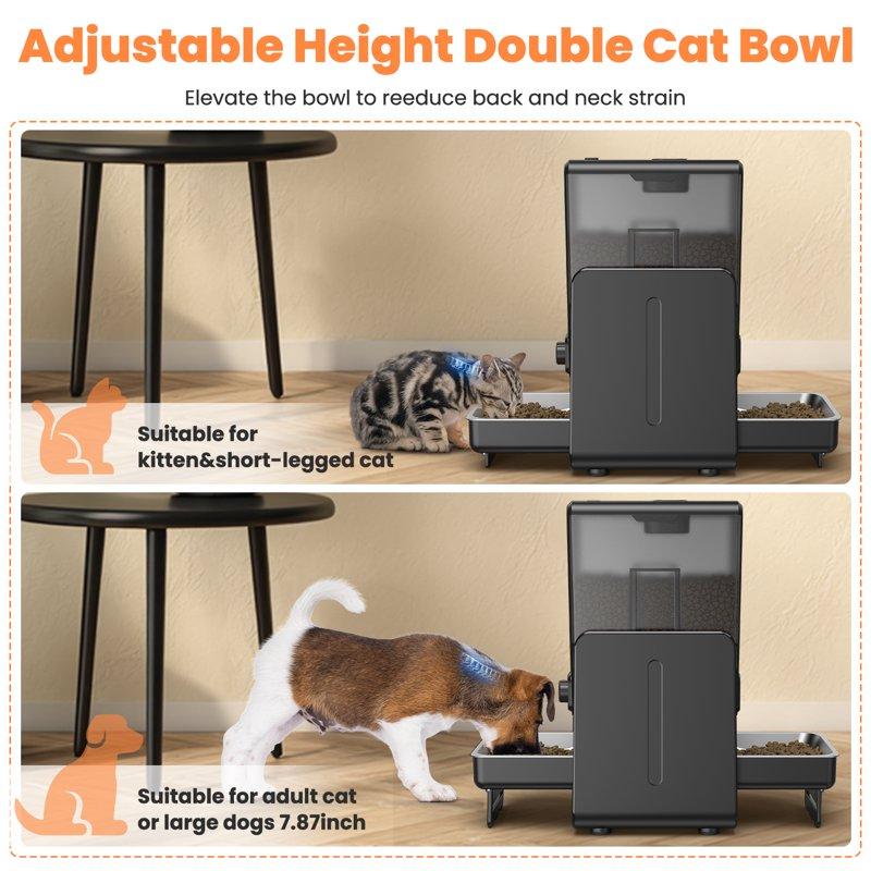 Automatic Cat Feeder Pet Feeder For 2 Cats/2 Small Dogs 5L/20 Cups 6 Meal/Day Elevated Timed Dog Food Dispenser With Dual Bowls Voice Call