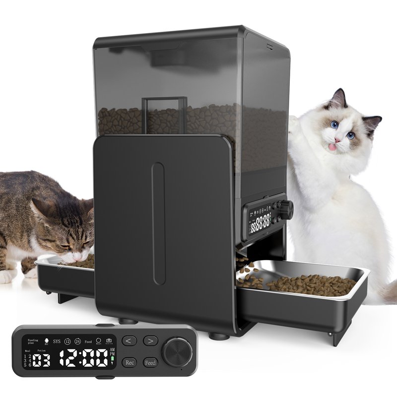 Automatic Cat Feeder Pet Feeder for 2 Cats/2 Small Dogs 5L/20 Cups 6 Meal/Day Elevated Timed Dog Food Dispenser with Dual Bowls Voice Call