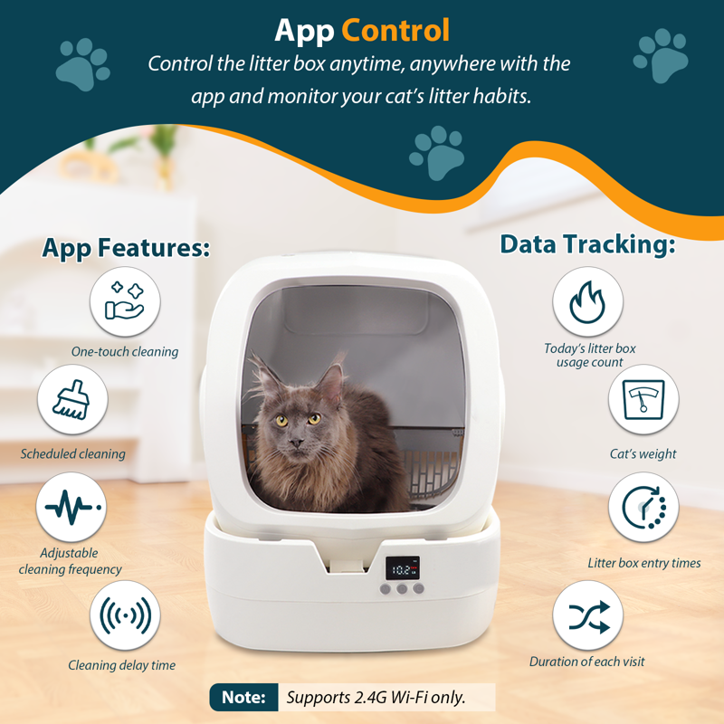 Automatic Cat Litter Box Self Cleaning - APP Control And Weight Monitoring - 86L Ultra-Quiet Multi-Cat Litter Box - Smart Health Monitor Safe Anti-Pinch Self Cleaning Litter Box